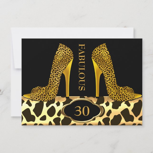 Invitation Fabuleux 30 Leopard Gold Cheetah High Heels Party (Devant)