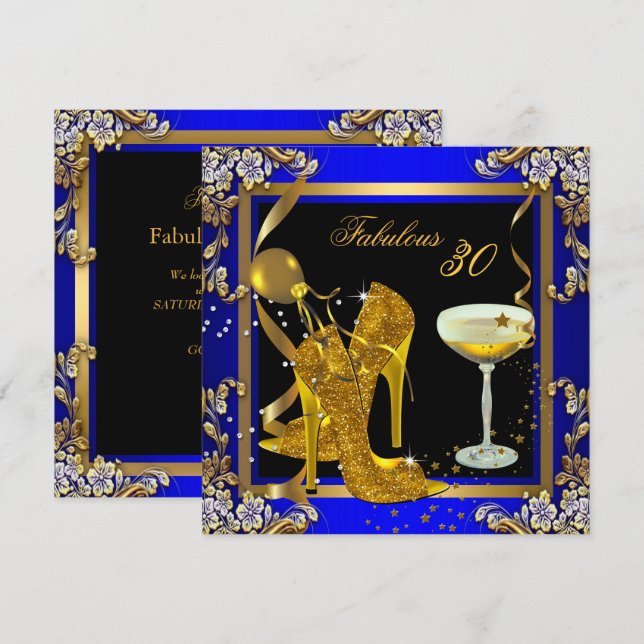 Invitation Fabuleux 30 Royal Blue Gold fête d'anniversaire (Devant / Derrière)