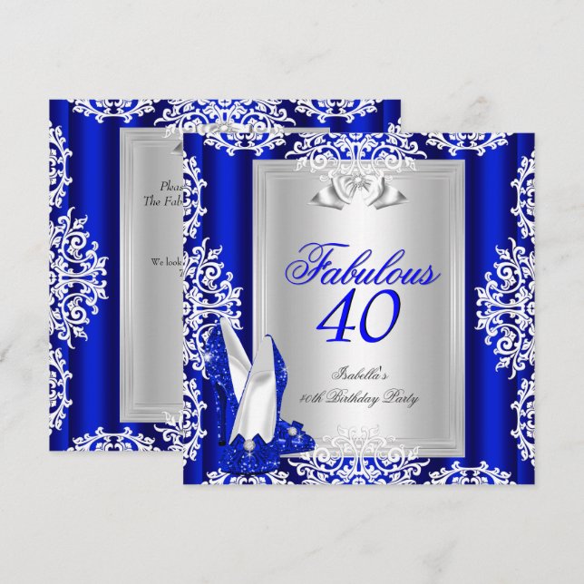 Invitation Fabuleux 40 40e anniversaire de fête Royal Blue Ch (Devant / Derrière)