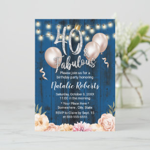 Invitation Fabuleux 40 Elégant Marine Floral Queen Anniversai