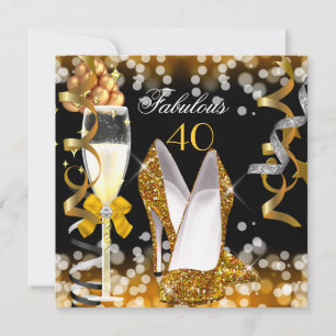 Invitation Fabuleux 40 Gold Black Yellow Bubbles Party
