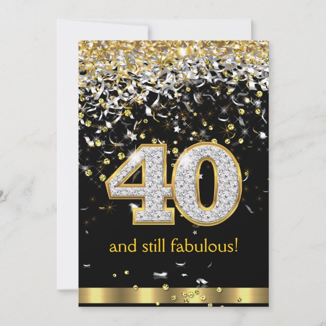 Invitation Fabuleux 40 Gold Silver Streamers 40e anniversaire (Devant)