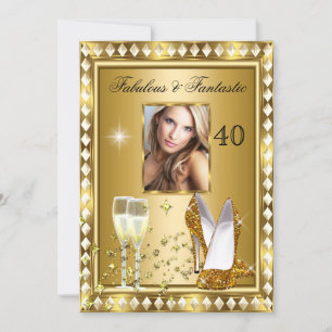 Invitation Fabuleux 40 Photo Gold Glam Hollywood Anniversaire