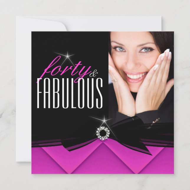 Invitation Fabuleux 40 Photo Hot rose Black fête d'anniversai (Devant)