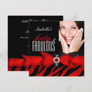 Invitation Fabuleux 40 Red Zebra Black Photo Anniversaire