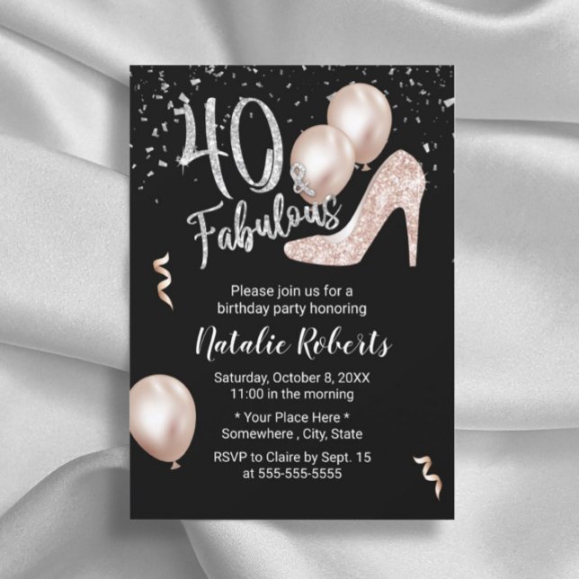 Invitation Fabuleux 40 Rose Gold High Heel 40e anniversaire (Créateur téléchargé)