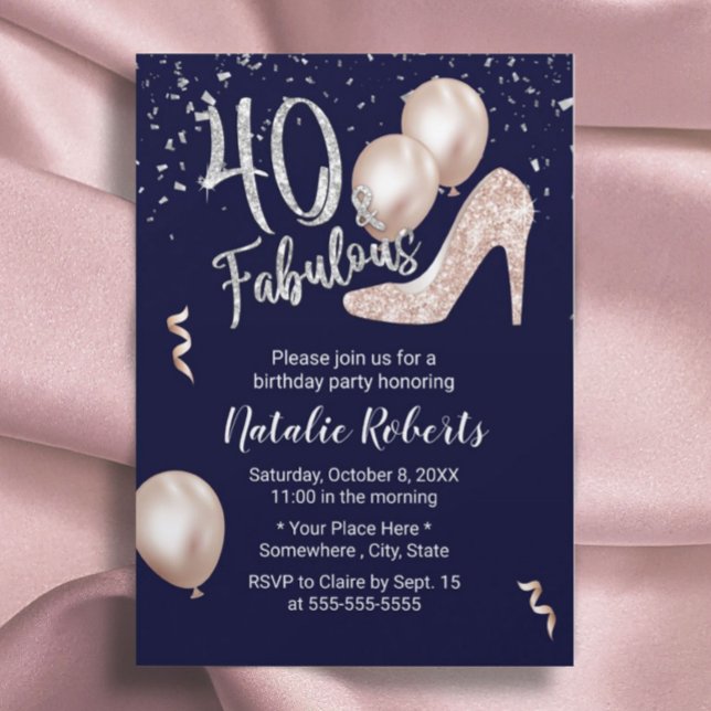 Invitation Fabuleux 40 Rose Gold High Heel 40e Anniversaire M (Créateur téléchargé)