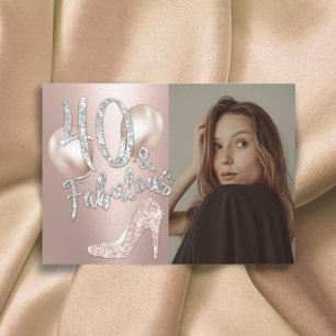 Invitation Fabuleux 40 Rose moderne Gold Photo Girl Anniversa