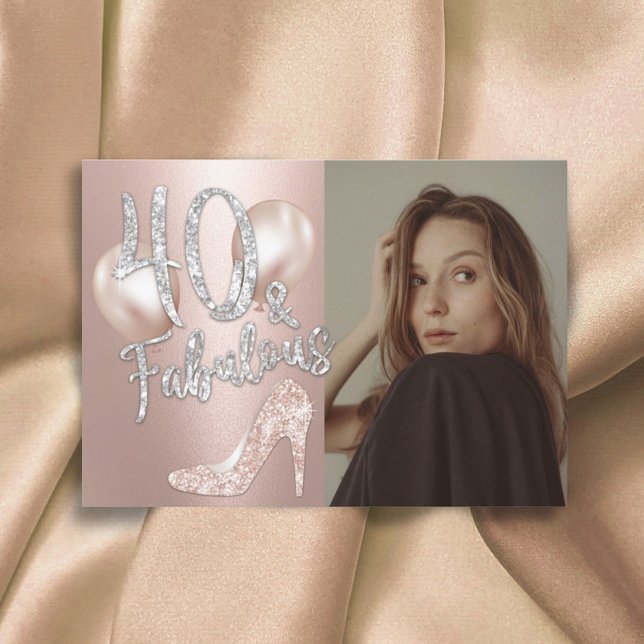 Invitation Fabuleux 40 Rose moderne Gold Photo Girl Anniversa (Créateur téléchargé)