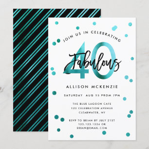 Invitation Fabuleux 40   Script moderne Fille Turquoise Anniv