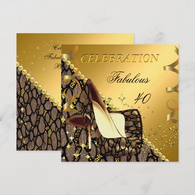 Invitation Fabuleux 40 talons Brown d'or exotique Anniversair (Devant / Derrière)