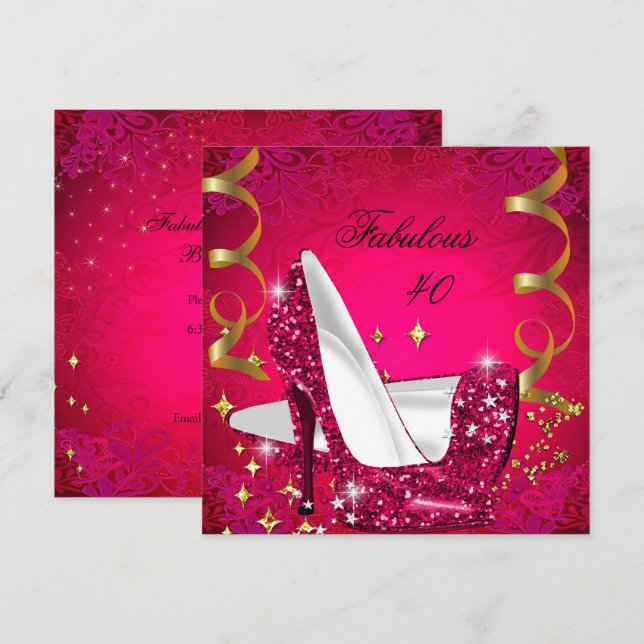 Invitation Fabuleux 40 Woman's Rose Red Gold talons Anniversa (Devant / Derrière)
