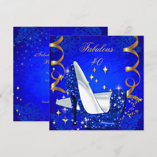 Invitation Fabuleux 40 Woman's Royal Blue Gold talons Anniver (Devant / Derrière)