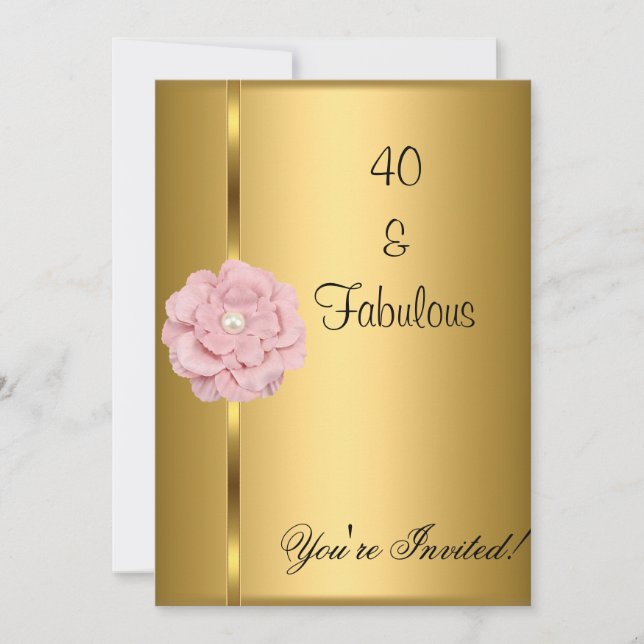 Invitation Fabuleux 40e anniversaire Gold Pearl Pink Flower (Devant)