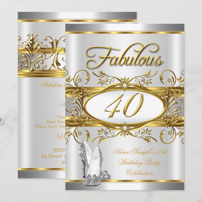 Invitation Fabuleux 40e anniversaire Gold Silver talons hauts (Devant / Derrière)
