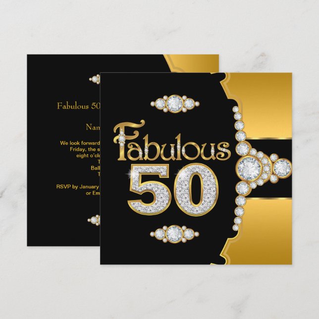 Invitation Fabuleux 50 50e anniversaire Gold Black Diamond 2 (Devant / Derrière)
