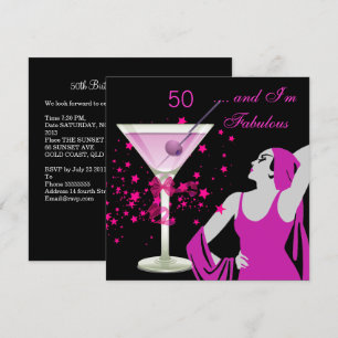 Invitation Fabuleux 50 50e fête d'anniversaire Diva Rose Noir