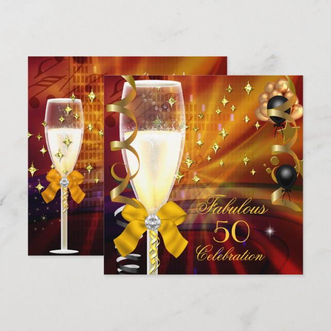 Invitation Fabuleux 50 Anniversaire Champagne Gold Black (Devant / Derrière)