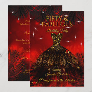 Invitation Fabuleux 50 Anniversaire Robe Rouge Black Gold