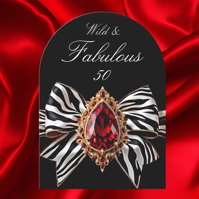 Invitation Fabuleux 50 Anniversaire Zebra Bow Bijou rouge (Créateur téléchargé)