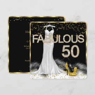 Invitation Fabuleux 50 Black Gold White Birthday Party