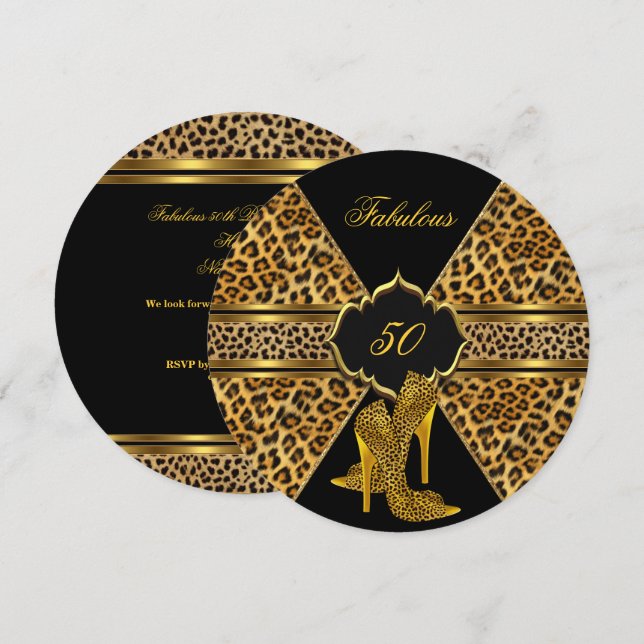 Invitation Fabuleux 50 Black Leopard Hi Heels Anniversaire (Devant / Derrière)