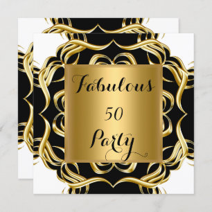 Invitation Fabuleux 50 Black White Gold fête d'anniversaire