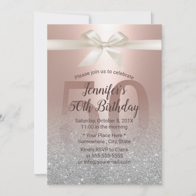 Invitation Fabuleux 50 Blush Rose Gold & Silver Anniversaire (Devant)