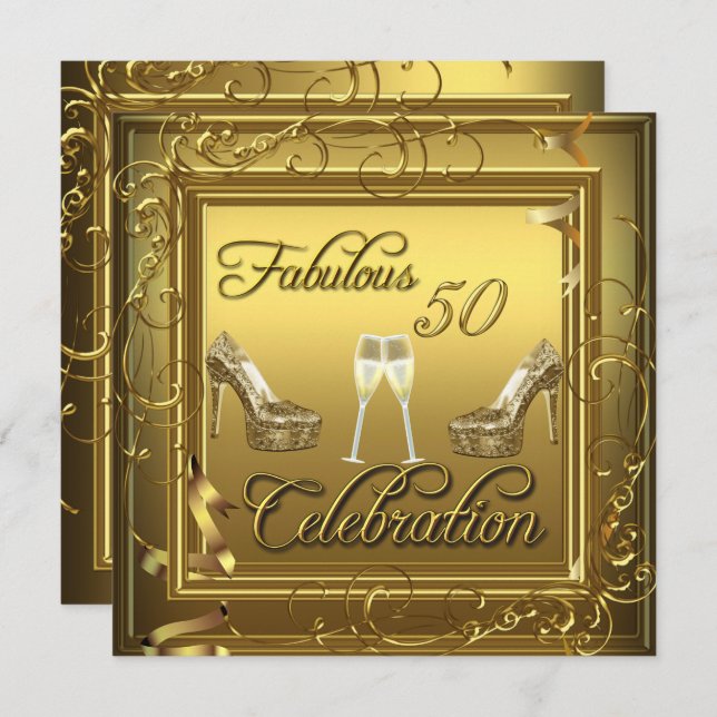 Invitation Fabuleux 50 Celebration Gold Black Champagne (Devant / Derrière)