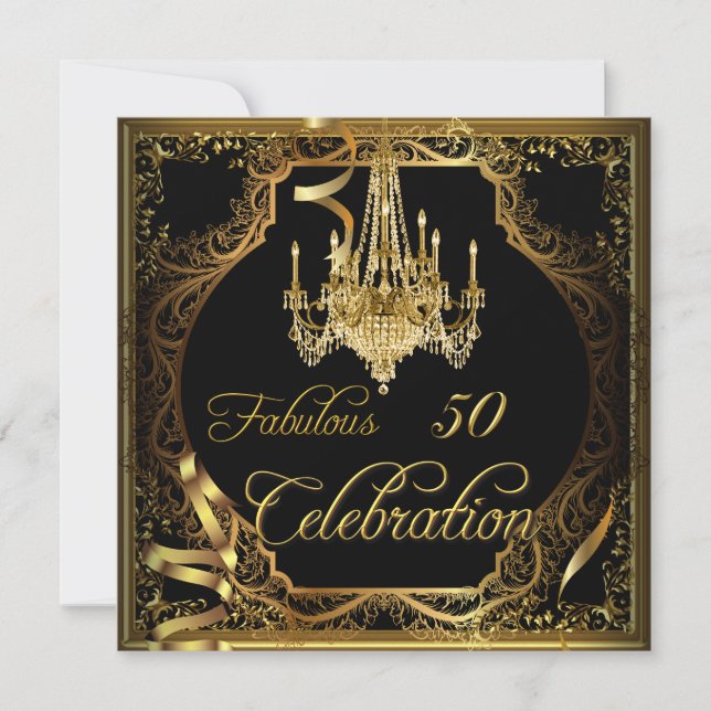 Invitation Fabuleux 50 Celebration Gold Black Chandelier (Devant)