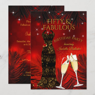Invitation Fabuleux 50 Champagne Anniversaire Rouge Or