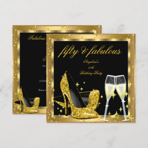 Invitation Fabuleux 50 Champagne d'or talons hauts Anniversai