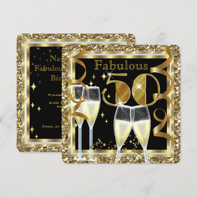Invitation Fabuleux 50 Champagne White Gold Anniversaire (Devant / Derrière)