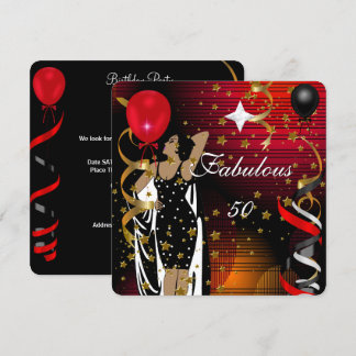 Invitation Fabuleux 50 Cinquante Anniversaire Fête Black Red 
