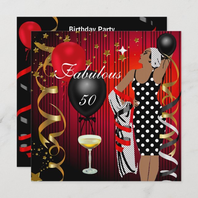 Invitation Fabuleux 50 Cinquante Diva Anniversaire Black Red  (Devant / Derrière)