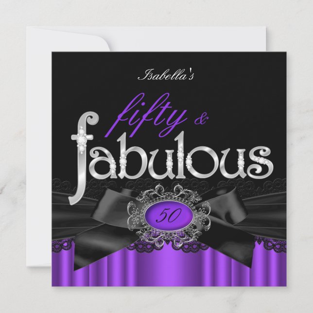 Invitation Fabuleux 50 dentelle violette noire fête d'anniver (Devant)