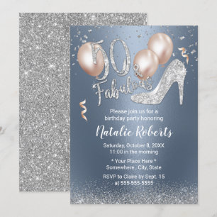 Invitation Fabuleux 50 Dusty Blue & Silver Girl 50e anniversa