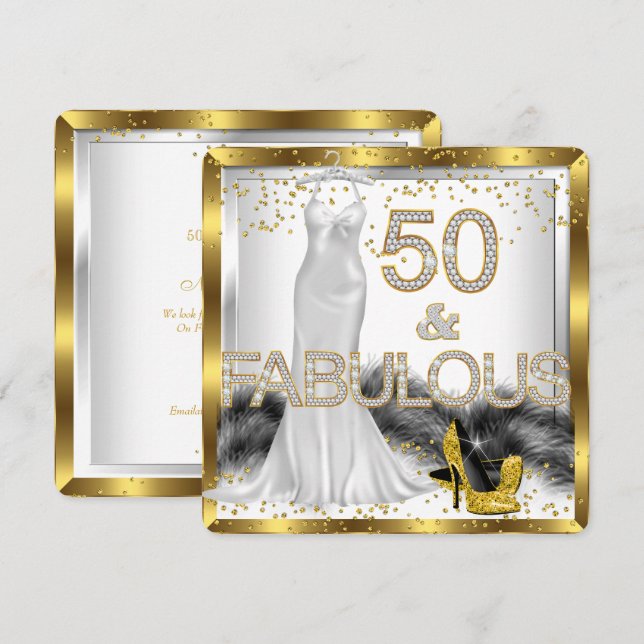 Invitation Fabuleux 50 élégante robe haute talons fête (Devant / Derrière)