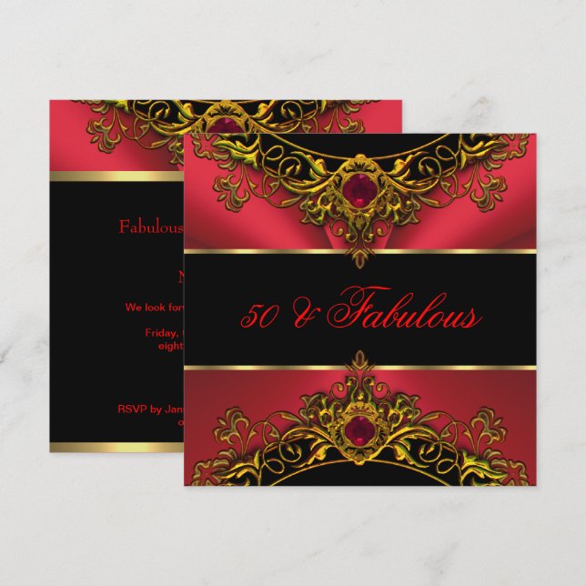 Invitation Fabuleux 50 Elite Red Black Gold Anniversaire (Devant / Derrière)