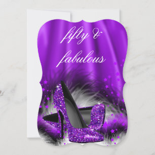 Invitation Fabuleux 50 étoiles violettes talons hauts Anniver
