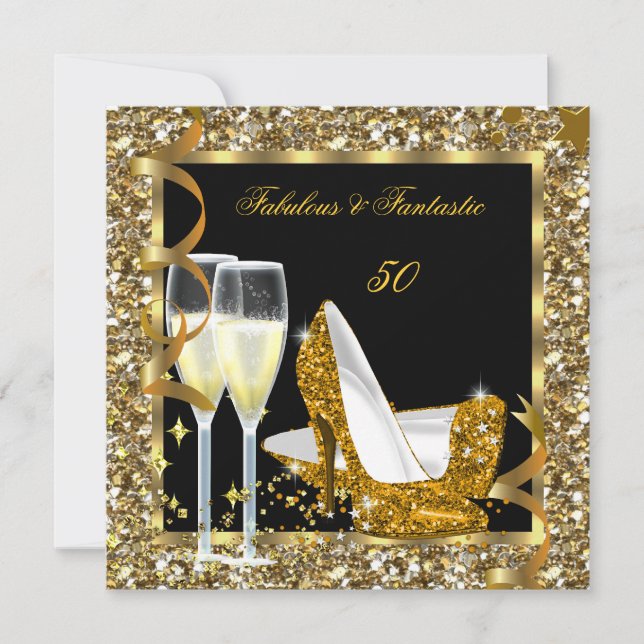 Invitation Fabuleux 50 Fantastic Gold Black fête d'anniversai (Devant)
