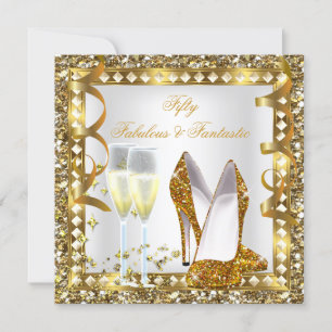 Invitation Fabuleux 50 & Fantastic White Gold Glam Anniversai
