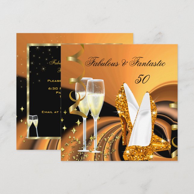 Invitation Fabuleux 50 Fantastique Abstraite Gold Birthday Pa (Devant / Derrière)