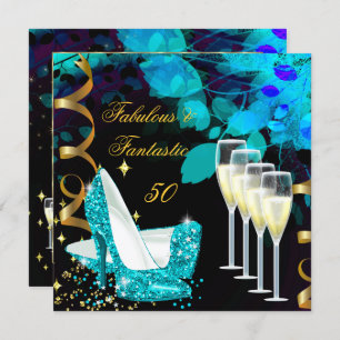 Invitation Fabuleux 50 Fantastique Champagne d'Or Turquoise A