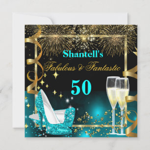 Invitation Fabuleux 50 Fantastique Festive Turquoise Gold Par