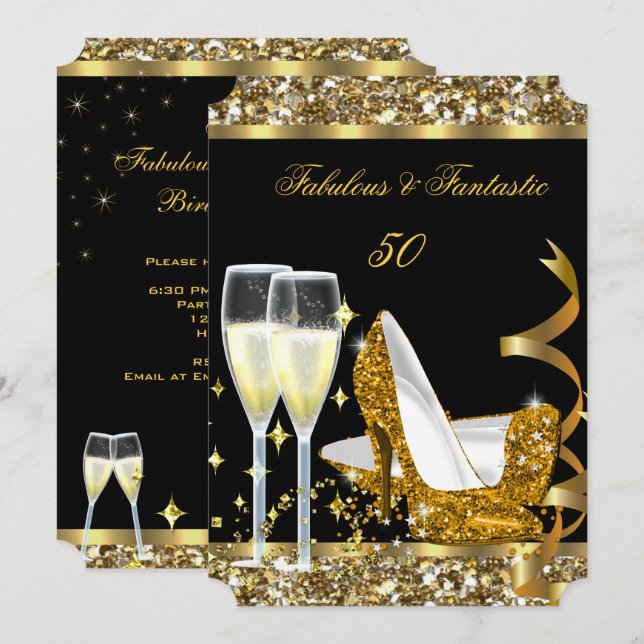Invitation Fabuleux 50 Fantastique fête d'anniversaire Gold B (Devant / Derrière)