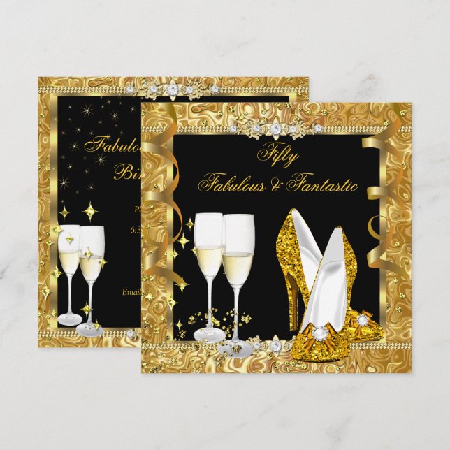 Invitation Fabuleux 50 Fantastique Gold Black Anniversaire Pa (Devant / Derrière)