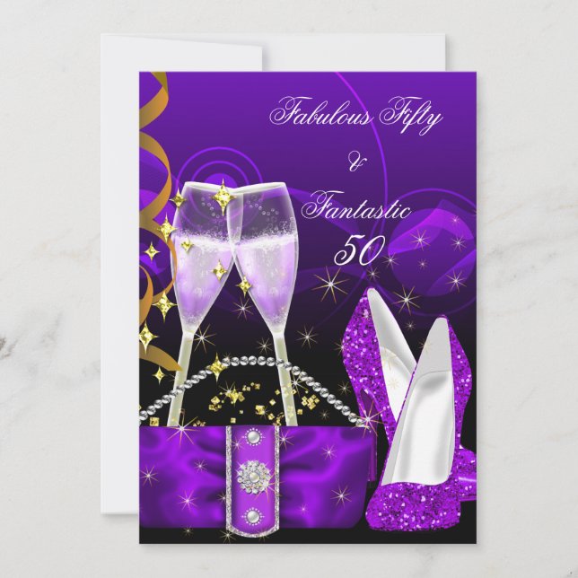 Invitation Fabuleux 50 Fantastique Parties scintillant violet (Devant)