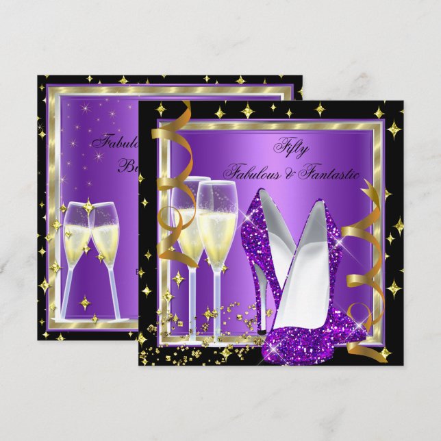 Invitation Fabuleux 50 Fantastique Purple Black Gold Party 2 (Devant / Derrière)