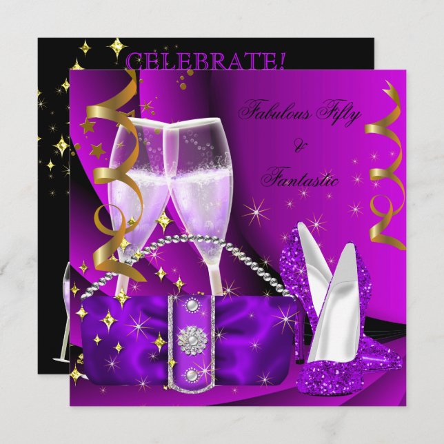 Invitation Fabuleux 50 Fantastique violet talons hauts Annive (Devant / Derrière)